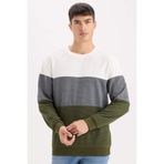 DeFacto Regular Fit Bisiklet Yaka Renk Bloklu Jakarlı Sweatshirt, L, D5393AX24AU, Yeşil-GN351, erkek