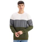 DeFacto Regular Fit Bisiklet Yaka Renk Bloklu Jakarlı Sweatshirt, S, D5393AX24AU, Yeşil-GN351, erkek