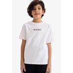 DeFacto Regular Fit Bisiklet Yaka Slogan Baskılı Kısa Kollu Tişört Erkek Çocuk, 7/8 Yaş (128cm), E1237A826SM, Beyaz, Erkek Çocuklar