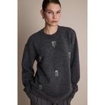 DeFacto Regular Fit Bisiklet Yaka Taşlı Triko Kazak Tunik, L, F6298AX25WN, Antrasit-AR193, Kadın