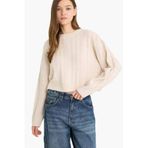 DeFacto Regular Fit Bisiklet Yaka Triko Kazak, XS, T4518AZ25WN, Ekru-ER105, Kadın