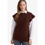 DeFacto Regular Fit Bisiklet Yaka Triko Süveter, S, G3821AX25WN, Kahve-BN207, Kadın