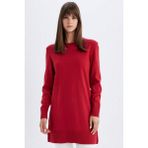 DeFacto Regular Fit Bisiklet Yaka Yırtmaçlı Basic Düz Triko Kazak Tunik H3431AZ24AU - XL - Kırmızı-RD332