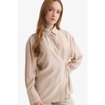 DeFacto Regular Fit Büzgülü Krinkıl Kumaş Uzun Kollu Gömlek, 2XL, D8532AX25SP, Bej-BG722, Kadın
