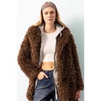 DeFacto Regular Fit Cepli Çıtçıtlı Uzun Suni Kürk Ceket Mont, L, Regular Fit Cepli Çıtçıtlı Uzun Suni Kürk Ceket Mont, Kahve-BN495, Kadın