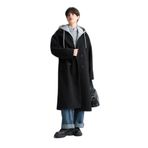 DeFacto Regular Fit Çıkarılabilir Kapüşonlu Uzun Kaşe Kaban, L, Regular Fit Çıkarılabilir Kapüşonlu Uzun Kaşe Kaban, Siyah-BK27, Kadın