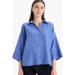 DeFacto Regular Fit Çizgili Geniş Uzun Kollu Gömlek, 2XL, F0227AX25SP, Mavi-BE457, Kadın
