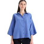 DeFacto Regular Fit Çizgili Geniş Uzun Kollu Gömlek, XL, F0227AX25SP, Mavi-BE457, Kadın