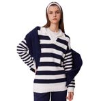 DeFacto Regular Fit Çizgili Polo Yaka Tesettür Tişört Tunik, S, TYC01B240DF4372D00, Lacivert-NV243, Kadın