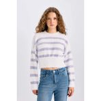 Defacto Regular Fit Çizgili Triko Kazak, Xl, R1285AZ24CW, Mor, Kadın