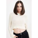 DeFacto Regular Fit Crop Bisiklet Yaka Kazak, L, C6321AX24WN, Ekru-ER103, Kadın