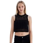 DeFacto Regular Fit Crop Bisiklet Yaka Kroşe Atlet, L, D1982AX24SM, Siyah-BK56, Kadın