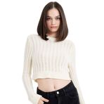 DeFacto Regular Fit Crop Bisiklet Yaka Örgü Delikli Triko Kazak Ekru, XS, C6321AX24WN, Ekru-ER103, Kadın