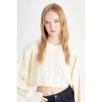 DeFacto Regular Fit Crop Bisiklet Yaka Triko Kazak, 2XS, T4518AZ24WN, Ekru-ER103, Kadın