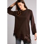 DeFacto Regular Fit Dantel Detaylı Tunik, XL, H0910AX26SM, Kahve, Kadın
