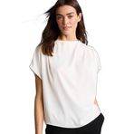 DeFacto Regular Fit Degaje Yaka Saten Kısa Kollu Bluz, M, H5422AX26SP, Ekru-ER105, Kadın