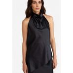 DeFacto Regular Fit Degaje Yaka Saten Kolsuz Bluz, M, G2999AX25AU, Siyah-BK81, Kadın
