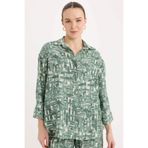 DeFacto Regular Fit Desenli Uzun Kollu Gömlek, 2XL, C3818AX25SP, Yeşil-GN158, Kadın
