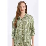 DeFacto Regular Fit Desenli Uzun Kollu Gömlek, 2XL, D8841AX25SP, Haki-KH461, Kadın
