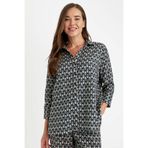 DeFacto Regular Fit Desenli Uzun Kollu Gömlek, M, C3818AX24AU, Lacivert-NV30, Kadın