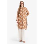 DeFacto Regular Fit Desenli Uzun Kollu Gömlek Tunik, S, F2183AX25SMBN125-1013002, Koyu Camel, Kadın