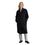 DeFacto Regular Fit Düğmeli Uzun Kaşe Kaban, L, Regular Fit Düğmeli Uzun Kaşe Kaban, Siyah-BK27, Kadın
