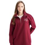 DeFacto Regular Fit Fermuarlı Dik Yaka Baskılı İçi Yumuşak Tüylü Kalın Sweatshirt Tunik Bordo L