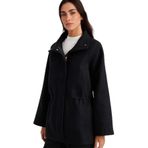 DeFacto Regular Fit Fermuarlı Kaşe Mont, L, Regular Fit Fermuarlı Kaşe Mont, Siyah-BK27, Kadın
