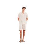 DeFacto Regular Fit Jakarlı Çizgili Bermuda Şort, 34, E0808AX25SM, Ekru-ER83, Erkek