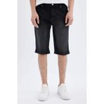 DeFacto Regular Fit Jean Bermuda Şort Erkek Siyah-NM40 Rahat Kesim Denim Kumaş Özellik - 32