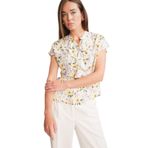 DeFacto Regular Fit Kaçık Yaka Çiçek Desenli Kısa Kollu Bluz, 2XL, F0995AX25SM, Sarı-YL273, Kadın
