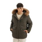 DeFacto Regular Fit Kapüşonlu Fermuarlı Cepli Kürklü Mont Parka, XL, Regular Fit Kapüşonlu Fermuarlı Cepli Kürklü Mont Parka, Haki-KH428, Erkek