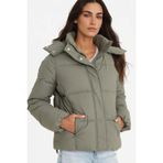 DeFacto Regular Fit Kapüşonlu Fermuarlı Şişme Mont, L, Regular Fit Kapüşonlu Fermuarlı Şişme Mont, Haki, Kadın