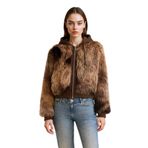 DeFacto Regular Fit Kapüşonlu Fermuarlı Suni Kürk Mont, L, Regular Fit Kapüşonlu Fermuarlı Suni Kürk Mont, Kahve-BN530, Kadın