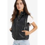DeFacto Regular Fit Kapüşonlu Suni Deri Yelek, XS, Regular Fit Kapüşonlu Suni Deri Yelek, Siyah-BK27, Kadın