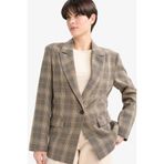 DeFacto Regular Fit Kareli Blazer Ceket, 42, G0678AX25AU, Kahve-BN220, Kadın