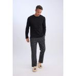 DeFacto Regular Fit Kareli Desenli Uzun Kollu Üst ve Alt Pijama Takımı Erkek Siyah-BK81 C6124AX24CW