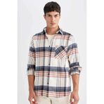 DeFacto Regular Fit Kareli Oduncu Flanel Uzun Kollu Gömlek, S, D4180AX24WN, Ekru-ER98, Erkek