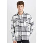 DeFacto Regular Fit Kareli Oduncu Flanel Uzun Kollu Gömlek, XS, D6027AX24AU, Gri-GR367, Erkek