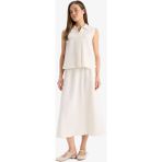 DeFacto Regular Fit Kargo Cepli Keten Karışımlı Midi Etek F0992AX25HS - Ekru-ER37 - 44