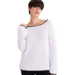 DeFacto Regular Fit Kayık Yaka Ajurlu Triko Kazak, 2XL, G3316AX25AU, Ekru-ER105, Kadın
