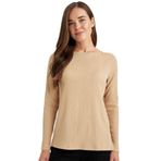 DeFacto Regular Fit Kayık Yaka Bürümcük Uzun Kollu Tişört, XL, D3711AX24AU, Bej-BG260, Kadın