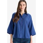 DeFacto Regular Fit Keten Karışımlı Kısa Kollu Gömlek, 3XL, E8356AX25SM, Mavi-BE766, Kadın