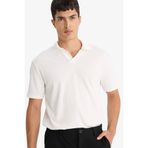 DeFacto Regular Fit Krinkıl Dikey Dokulu Hafif Kumaş Polo Yaka Kısa Kollu Tişört, M, E1207AX25AU, Ekru, Erkek