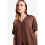 DeFacto Regular Fit Krinkıl Viskon Kısa Kollu Gömlek, S, F5835AX25SM, Kahve-BN333, Kadın