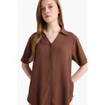 DeFacto Regular Fit Krinkıl Viskon Kısa Kollu Gömlek, XL, F5835AX25SM, Kahve-BN333, Kadın