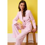 DeFacto Regular Fit Kuşaklı Blazer Ceket, 42, H0851AX26SM, Pembe-PN69, Kadın