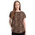 DeFacto Regular Fit Leopar Desenli Bisiklet Yaka Kısa Kollu Bluz Bej XXL