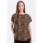 DeFacto Regular Fit Leopar Desenli Bisiklet Yaka Kısa Kollu Bluz, S, TYC2E31C1FA5A2D800, Bej-BG150, Kadın