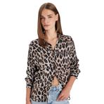 DeFacto Regular Fit Leopar Desenli Poplin Uzun Kollu Gömlek, XS, D3148AX24AU, Siyah-BK81, Kadın